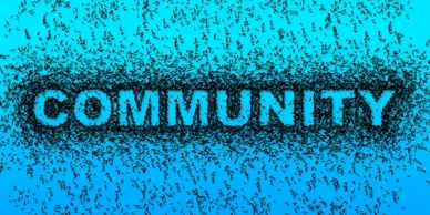A blue background with the word community written in it.