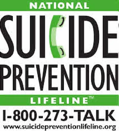 A green and white logo for the national suicide prevention lifeline.